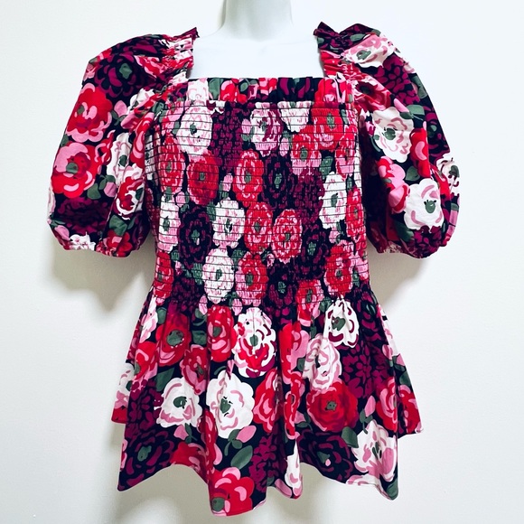 KATE SPADE Rosette Blooms puff sleeve peplum top🌺🌺 - Picture 4 of 6